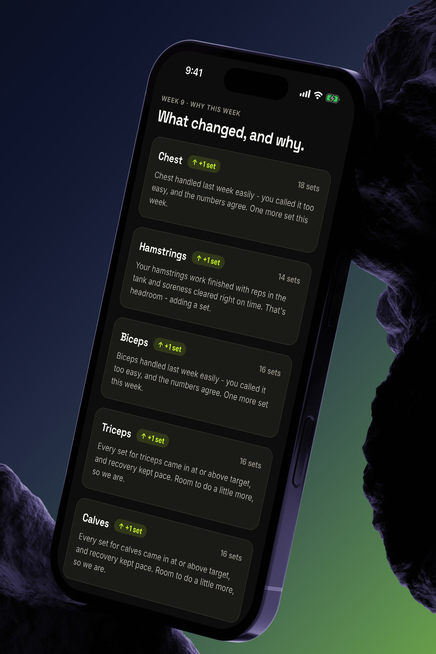 LIFT coach review, week 9: what changed and why, with a plain-language reason on every muscle